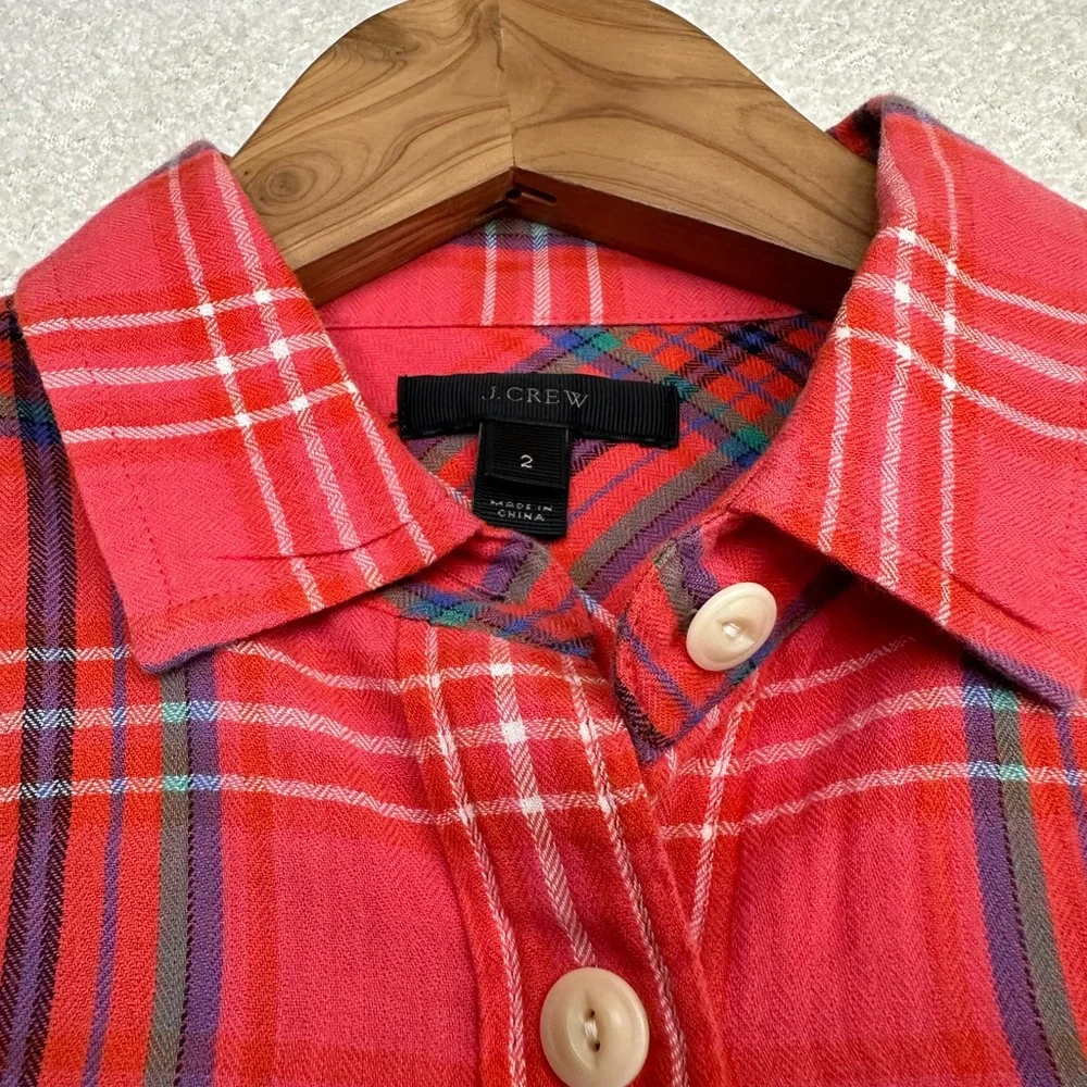 J. Crew Women’s Long Sleeve Flannel Button Down Shirt Size 2 Red Plaid - Picture 6 of 7